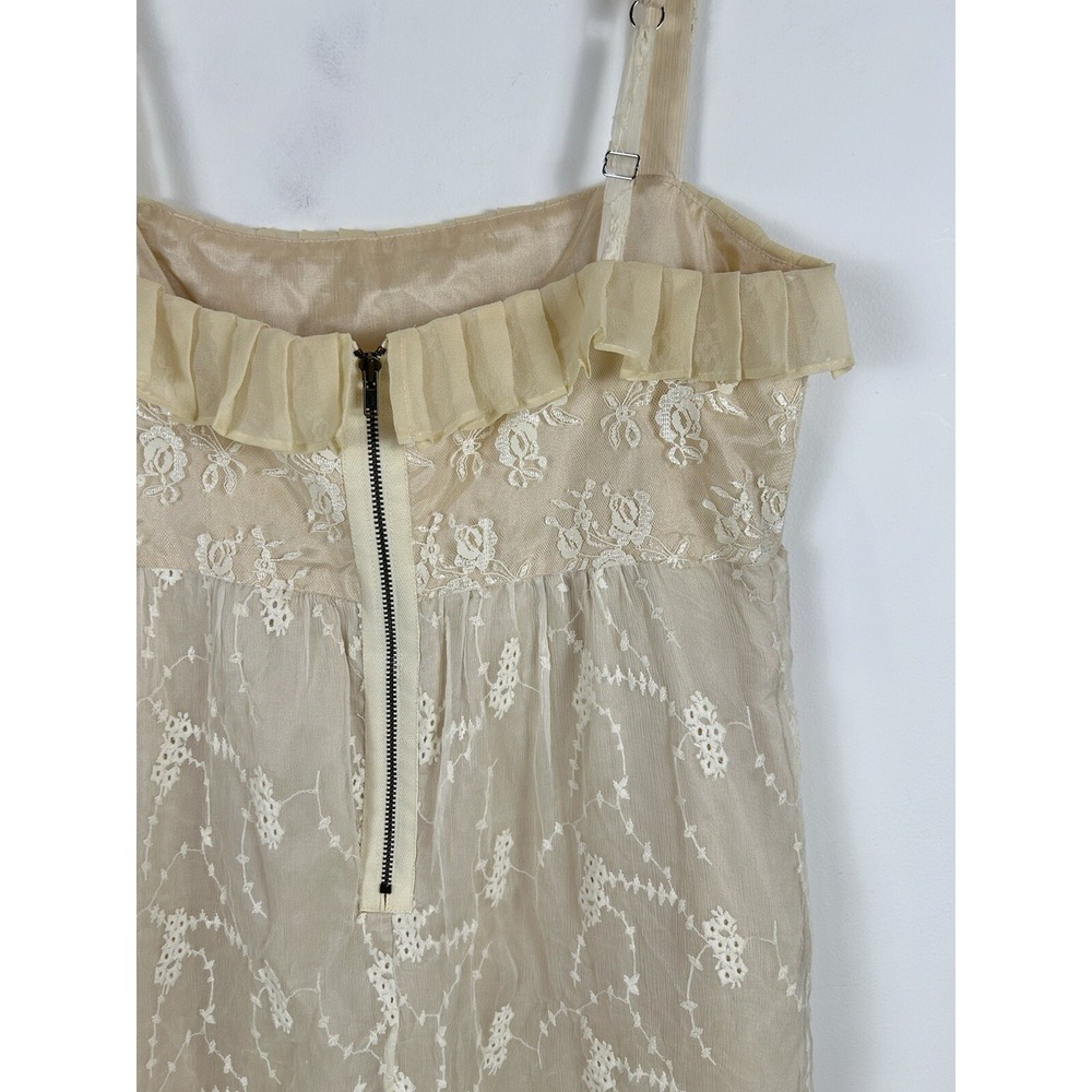 Anthropologie Left of Center Embroidered Ruffle Double Lined Silk Dress Sz 6 - Picture 4 of 8